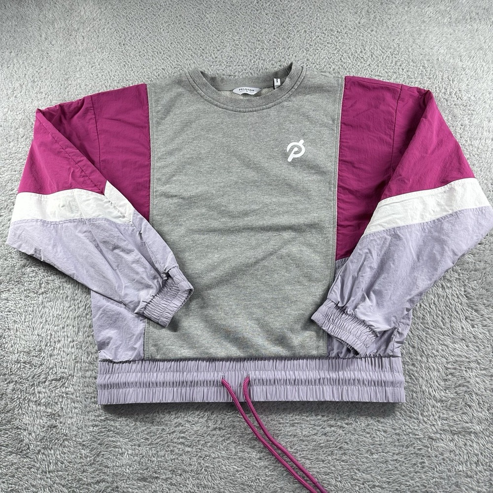Peloton Chic Fabric Mix Pullover Sweatshirt Windbreaker Gray Pink Size Small